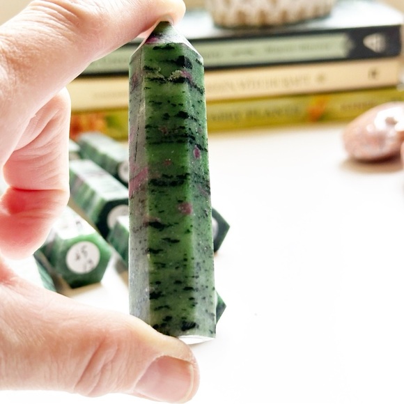 Zoisite with Ruby tower 6-sided Points - Picture 2 of 5